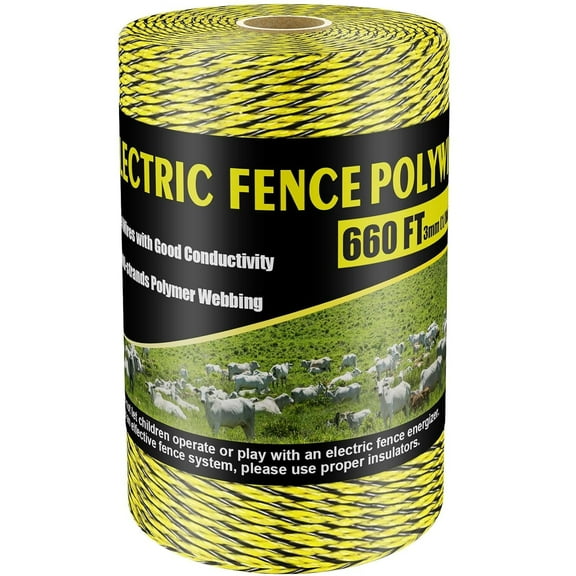 Upgrade Electric Fence Polywire 660FT,200 Meters, 6 Stainless Steel Strands for Reliable Conductivity, Portable Electric Fencing, UV Resistant, Rust Resistant, Highly Conductive, Easy to Install