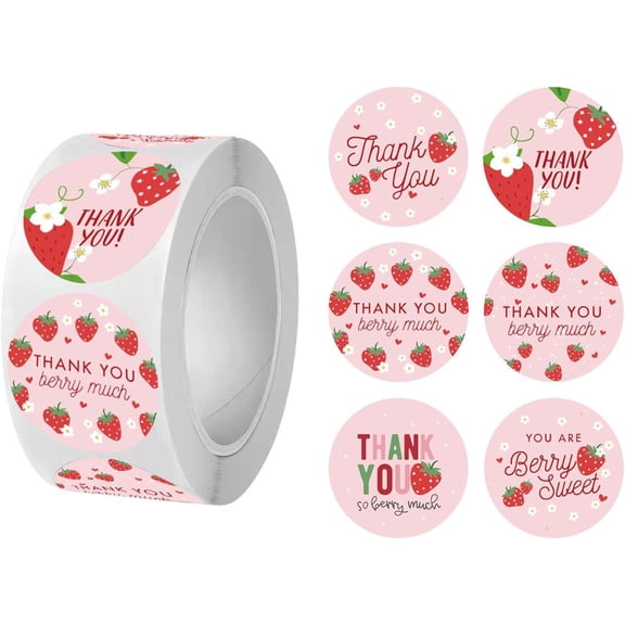 Strawberry Thank You Labels 6 Designs Sweet Berry Much Stickers Pink Fruit Envelope Seals for Party Dessert Packing Supplies