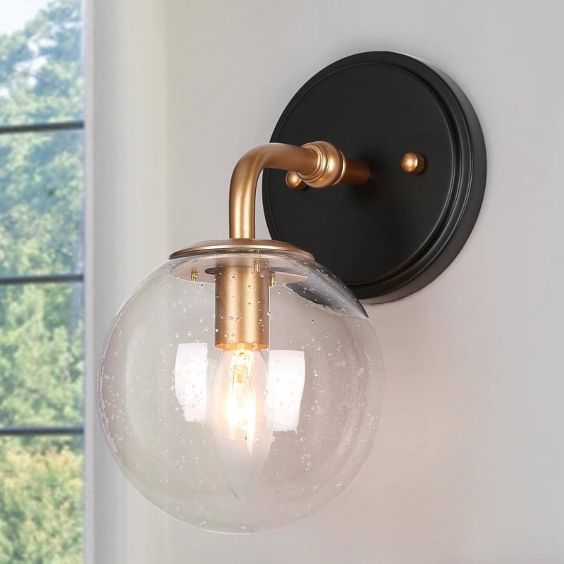 LNC Globe Wall Sconce,Modern Seeded Glass Wall Light,Black Gold Finish for Bedroom,Bathroom