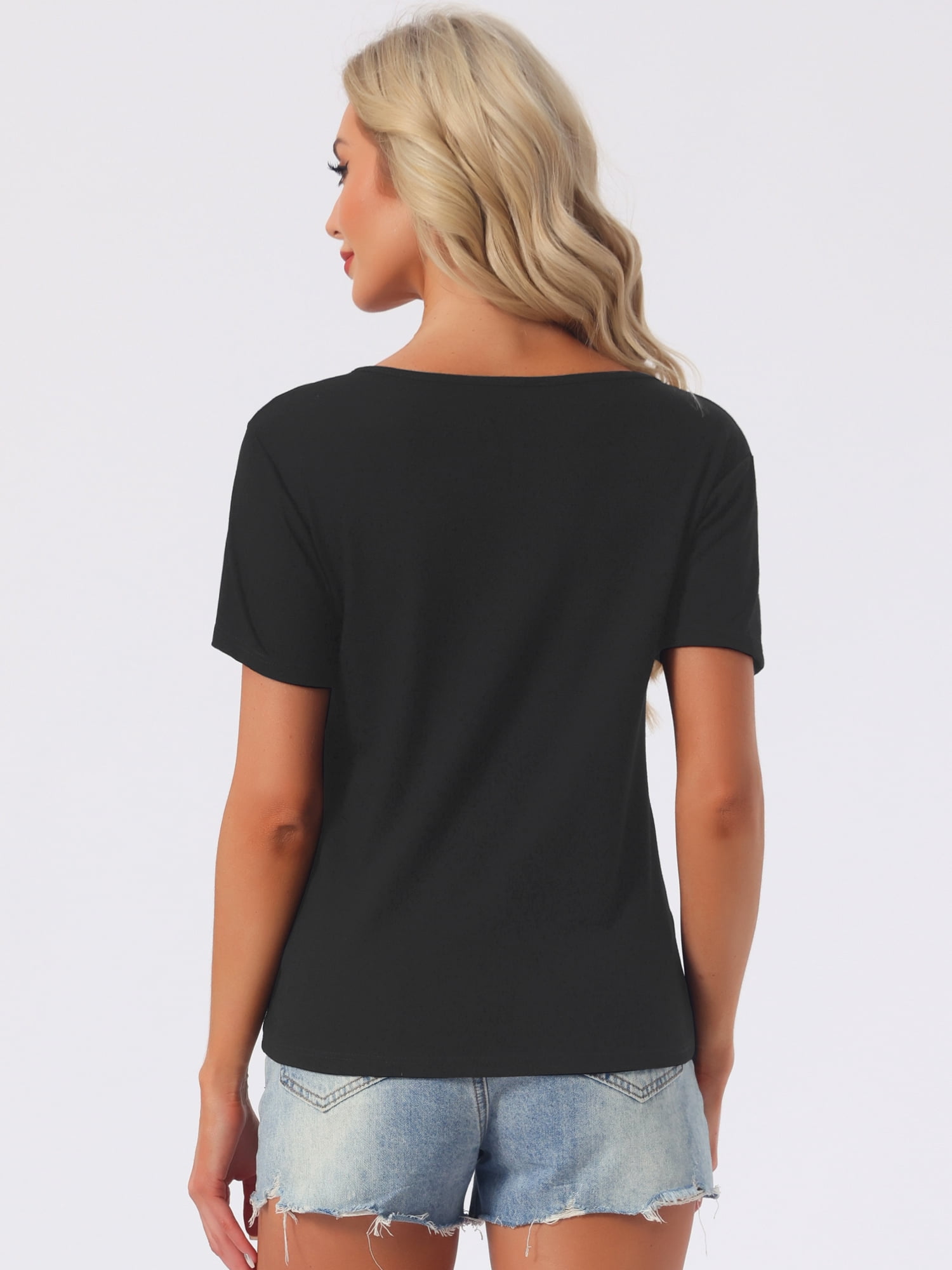 DARING DIVA Women's Short Sleeve V Neck Casual Tee 3XL Black