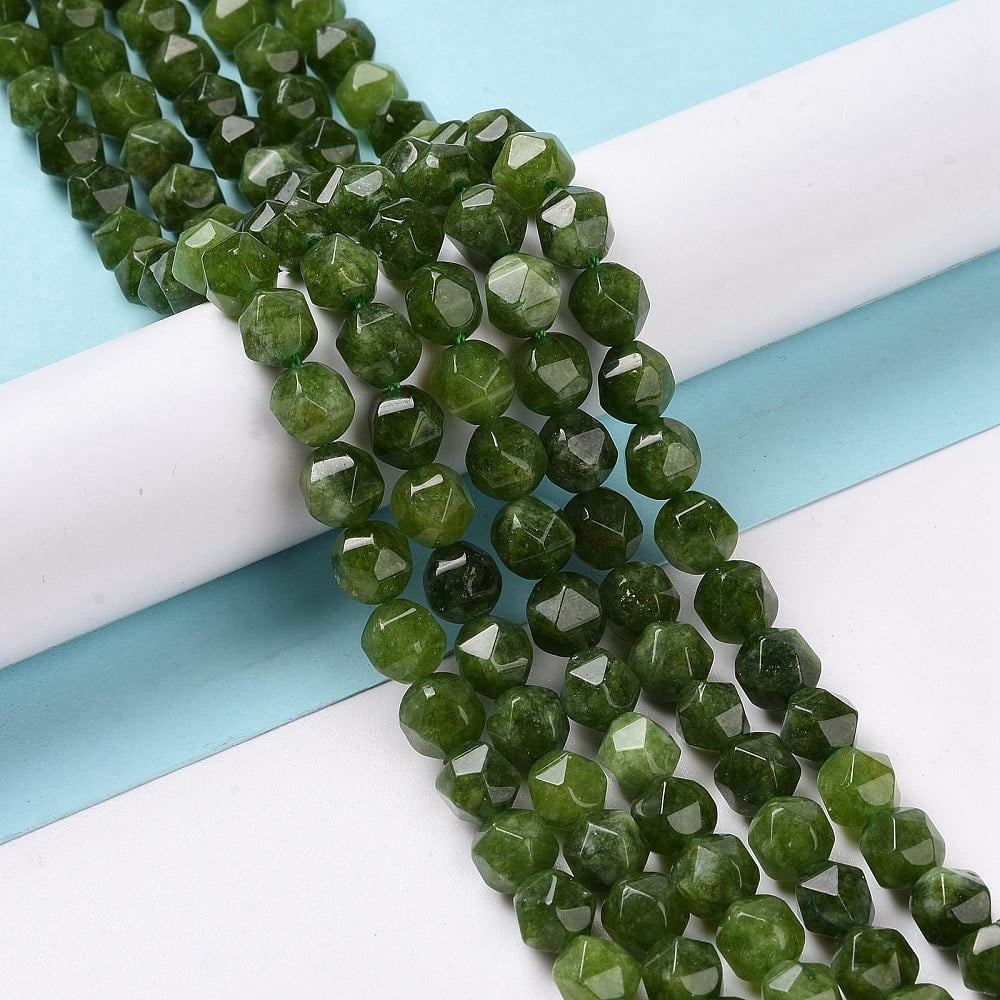 Natural Quartz Beads Strands Faceted Polygon Dyed Heated Dark Olive Green 7.5~8x8x8mm Hole: 1.2mm 48pcs/strand 15.35 inch(39cm) diy