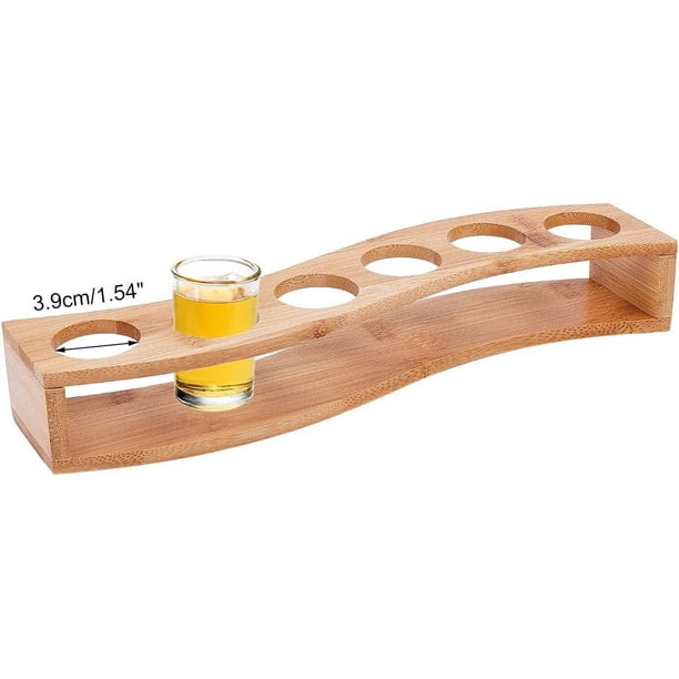 Soporte para 6 vasos de chupito Bandeja para vasos de chupito Bandeja de bambú para servir vasos de chupito Almacenamiento para vasos de chupito Exhibición de vasos de chupito Accesorios de barra