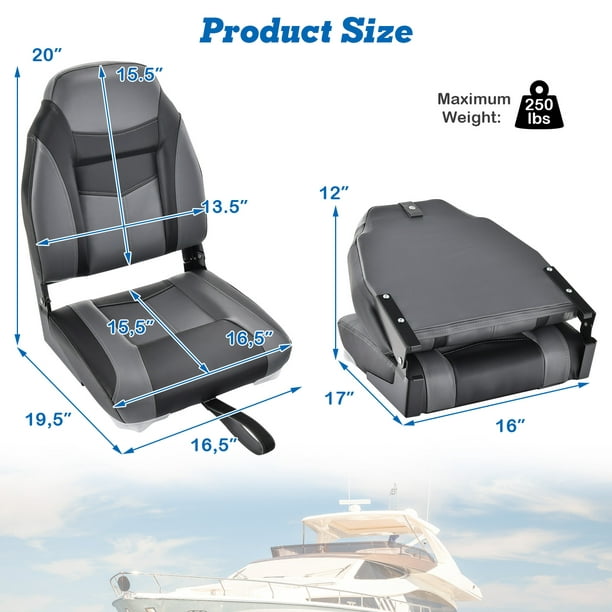 Topbuy 1pc High Back Boat Seat, Folding Fishing Seat w/ Soft Padded Cushion  &Flexible Hinges Fold-down Captain Boat Seat Black 