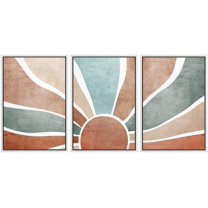 wall26 Framed Canvas Print Wall Art Set Mid-Century Ocean Sunset Sun Horizon Nature Abstract Illustrations Modern Art Bohemian Decorative for Living Room, Bedroom, Office - 24"x36"x3 White