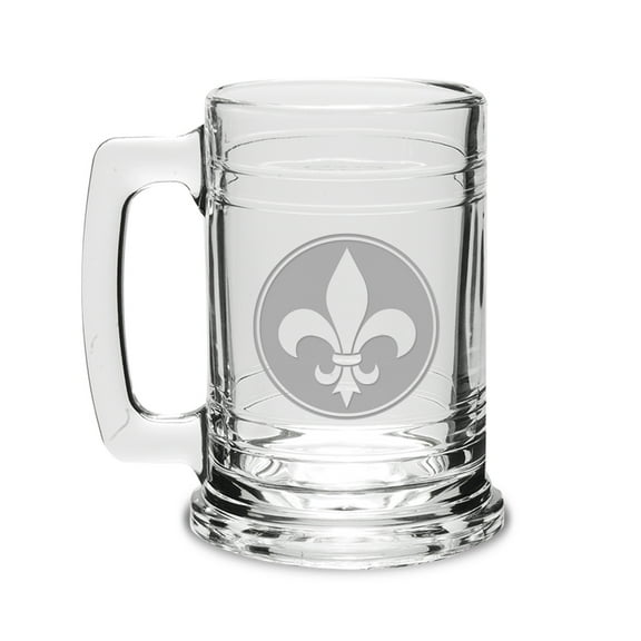 Fleur De Lis Deep Etched Glass Tankard Mug