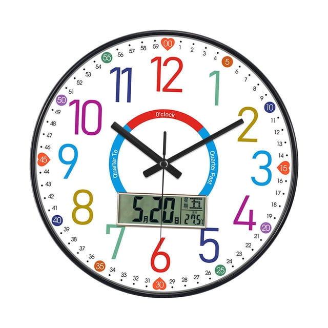 Reloj de pared infantil, silencioso y colorido, redondo, de 30 cm, para dormitorio, aula escolar. Estilo A