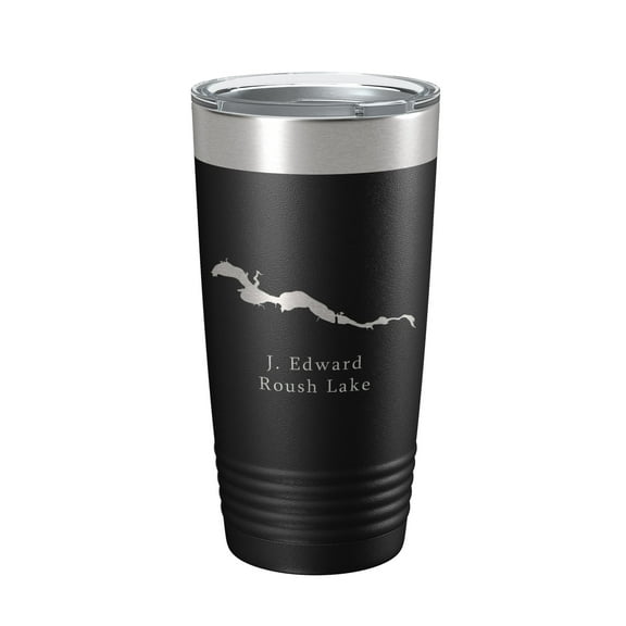 J. Edward Roush Lake Map Tumbler Travel Mug Insulated Laser Engraved Coffee Cup Indiana 20 oz Black