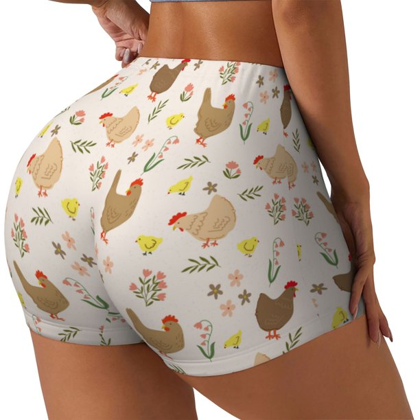 Fotbe Chicken Family Shorts Sin Costuras – Shorts Deportivos de Cintura Alta para Mujer, Elásticos para Gimnasio, Yoga, Running o Ciclismo-Large