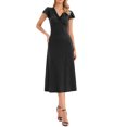 thumbnail image 2 of INSPIRE CHIC Polka Dot Dress for Women's Summer Cap Sleeve V Neck Lace Trim Decor Casual Midi Dresses M Black, 2 of 6