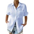 thumbnail image 2 of Blusa de manga corta con bolsillo de solapa informal para mujer, camisa de verano de Color sólido, 2 of 5