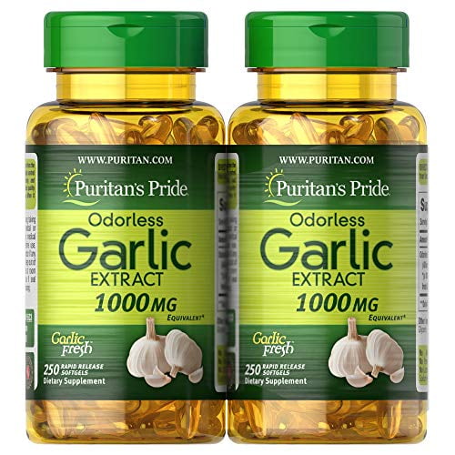 Puritan's Pride Odorless Garlic 1000 Mg, 500 Total Count (2 Pack of 250 Count Softgels), by Puritan's Pride, 500 Count