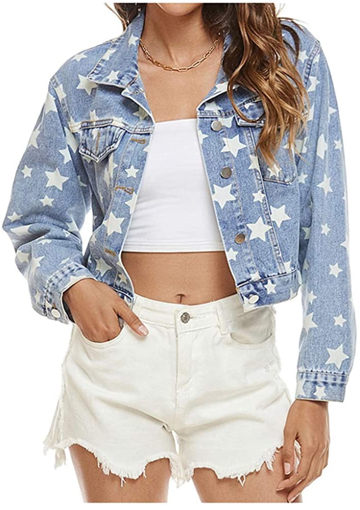 Denim Jacket Star Printed Button 