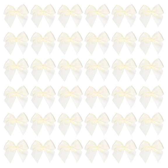 Mini Ribbon Bow Satin Fabric Ribbon Flower Bows Appliques for DIY Craft Sewing Wedding Party Pale Cream