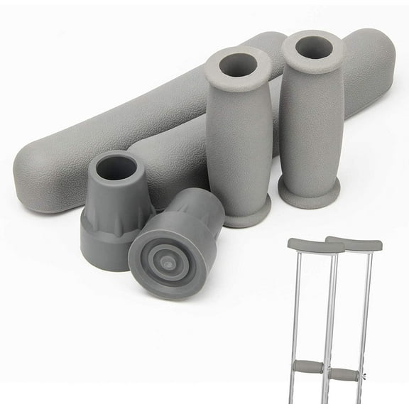 Plutput Replacement Crutch Pads, Padding for Walking Arm Crutches, Hand Grips, and Feet Caps, Fits Standard Aluminum Crutches 6 Pieces-Set