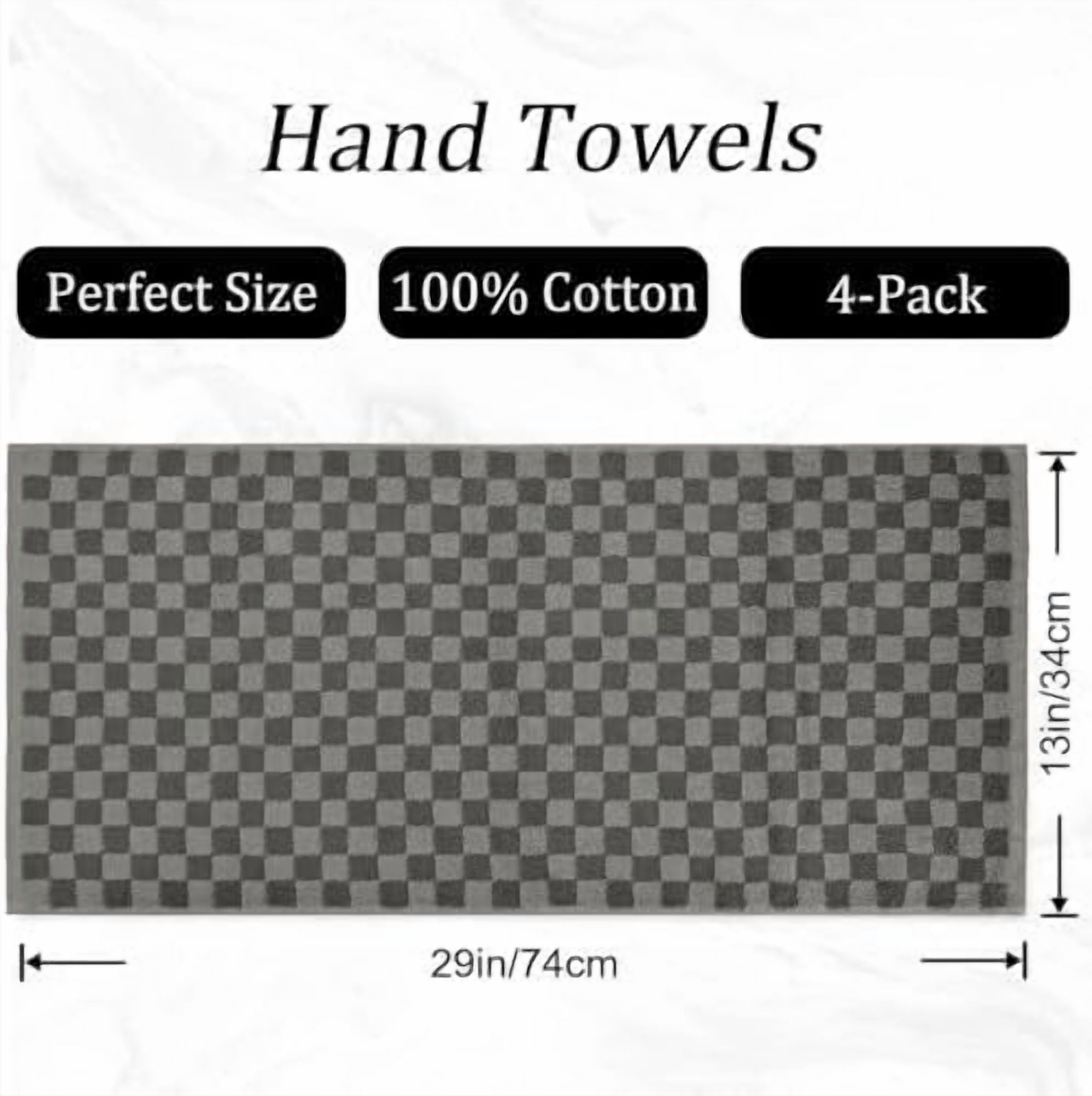 Soft Hand Towels 4 Pack, Grey Checkered Face Towel Set for Bathroom Kitchen, Decorative Quick Dry Towel 13x29 Inches