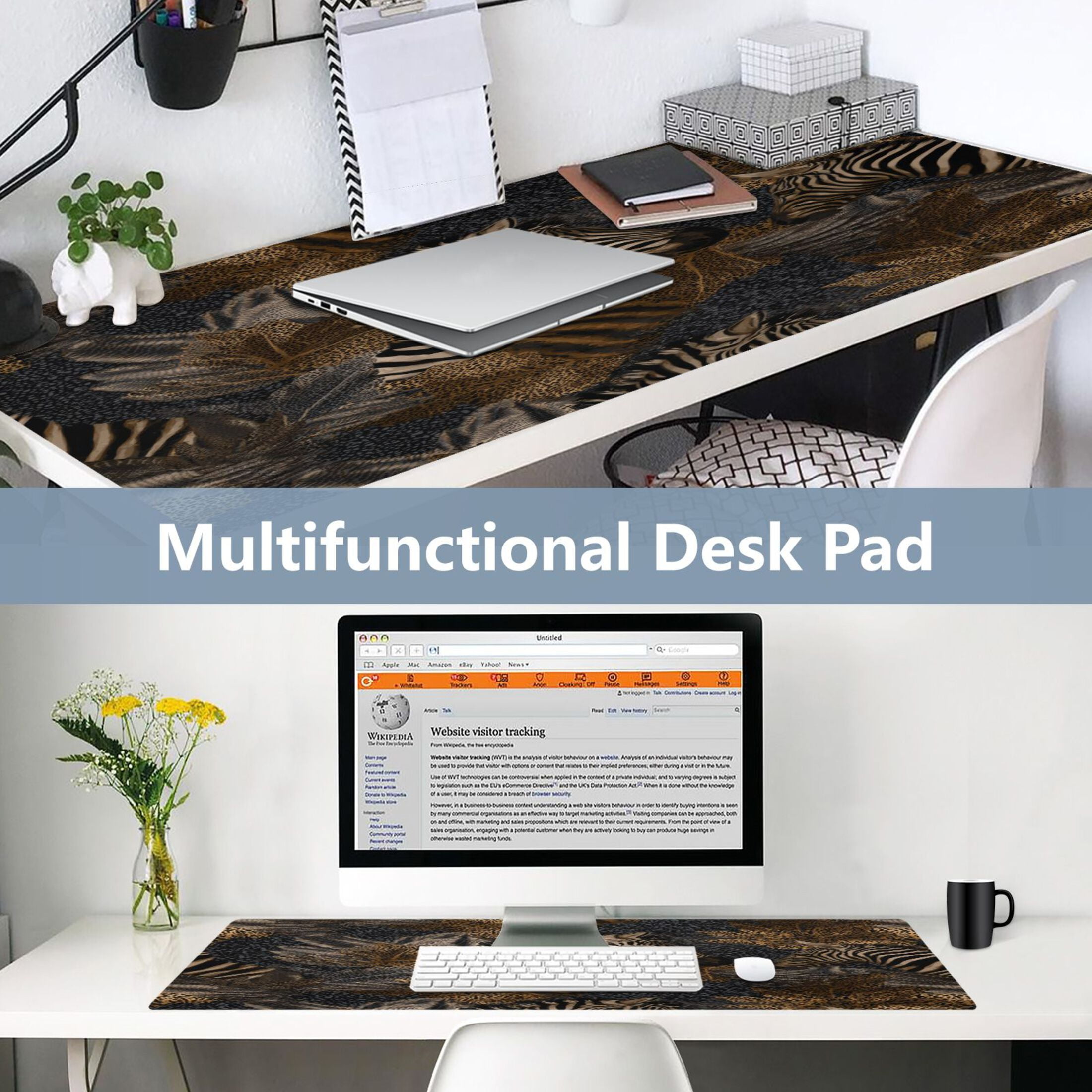 Leather Keyboard and Mouse Desk Mat Office Desk Accessories Protective Office Desk Decor Desk Pad Mat for Gaming, Work from Home, Office Zebra Print 16.5" x 35.4"