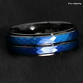 thumbnail image 5 of Tungsten Rings for Men Wedding Bands for Him Womens Wedding Bands for Her 8mm Black Blue Brushed Crystal Skin, 5 of 6