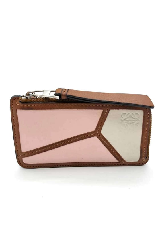 Pre-Owned LOEWE Puzzle Coin Card Holder Fragment Case Mini Pink Leather (Good)