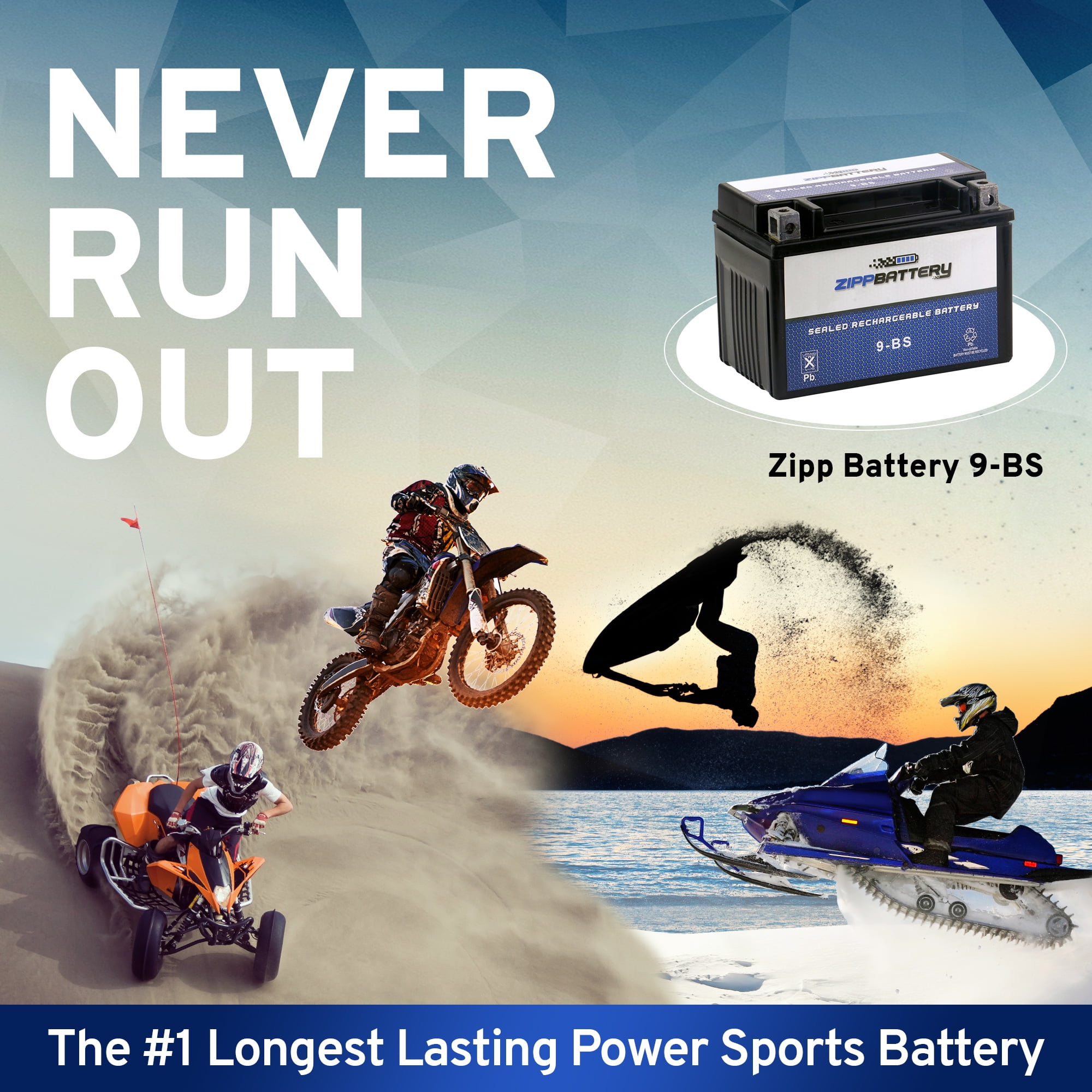 Zipp Battery Ytx9-bs (9-bs 12 Volts,8 Ah, 120 Cca) High Performance Power Sports Battery
