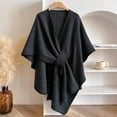 thumbnail image 2 of Elegant Knitted Cape Wrap Shawl Cardigan, Soft Loose Fit Long Outerwear Cover Up for Women, Cross Front Poncho Sweater Topper for Fall Winter Evening Wear, 2 of 7