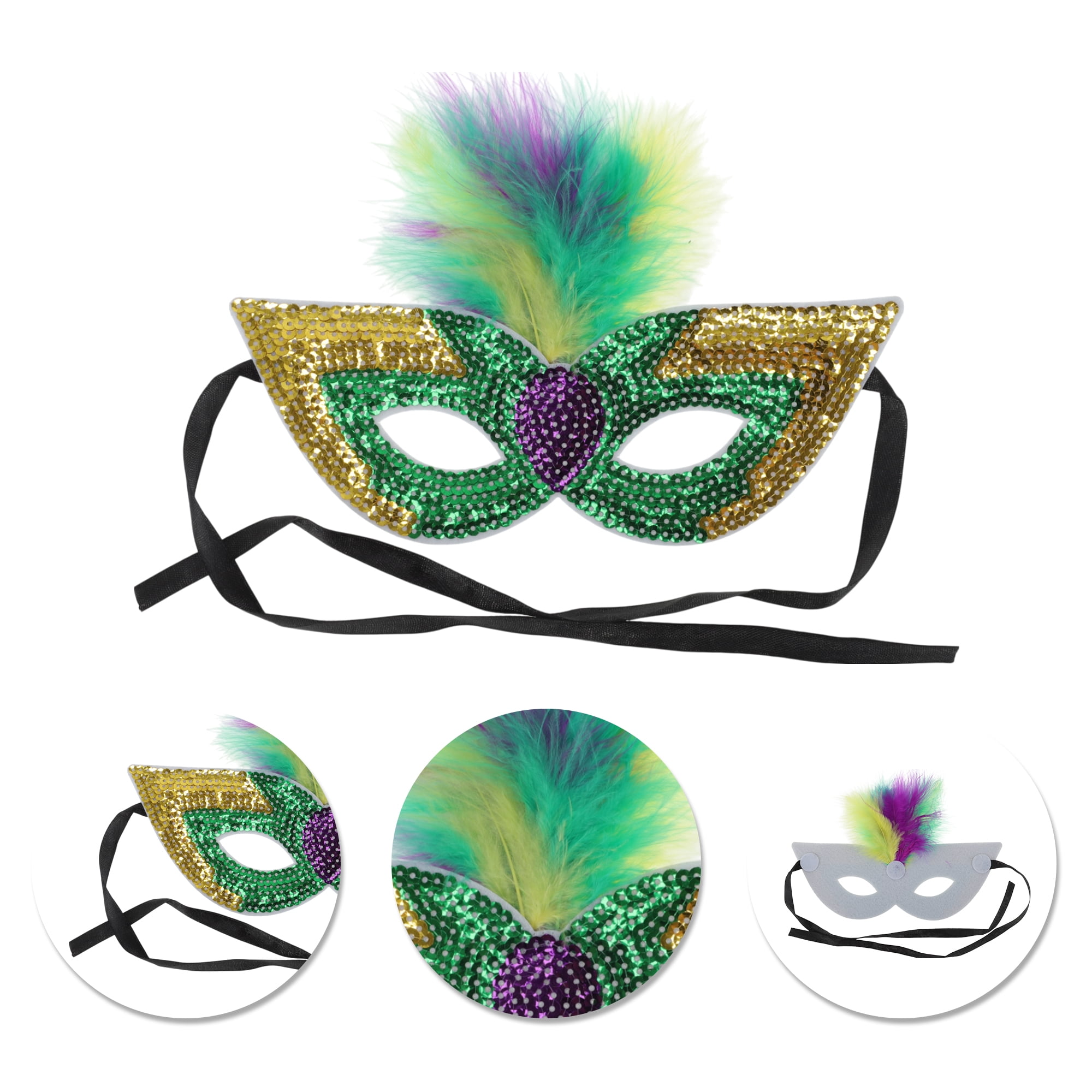Unique Bargains 1 Box Colorful Feather Sequins Half Face Party Mask Dark Green