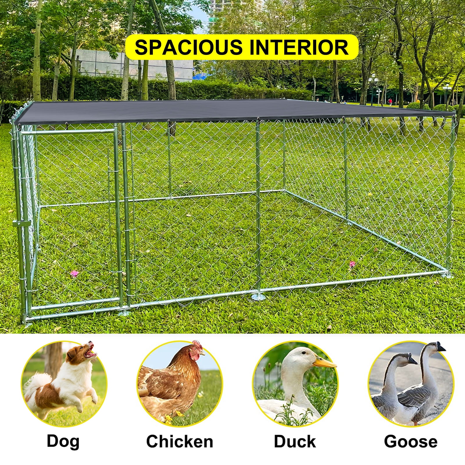Yamissi 10 x 10 ft Large Outdoor Dog Run Kennel Heavy Duty Metal Pet Fence Pen Playpen Dog Enclosure Cage with Waterproof Cover