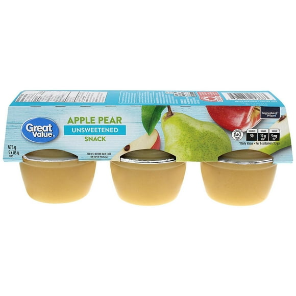 Great Value Apple Pear Unsweetened Snack, 678 g<br>6 x 113 g