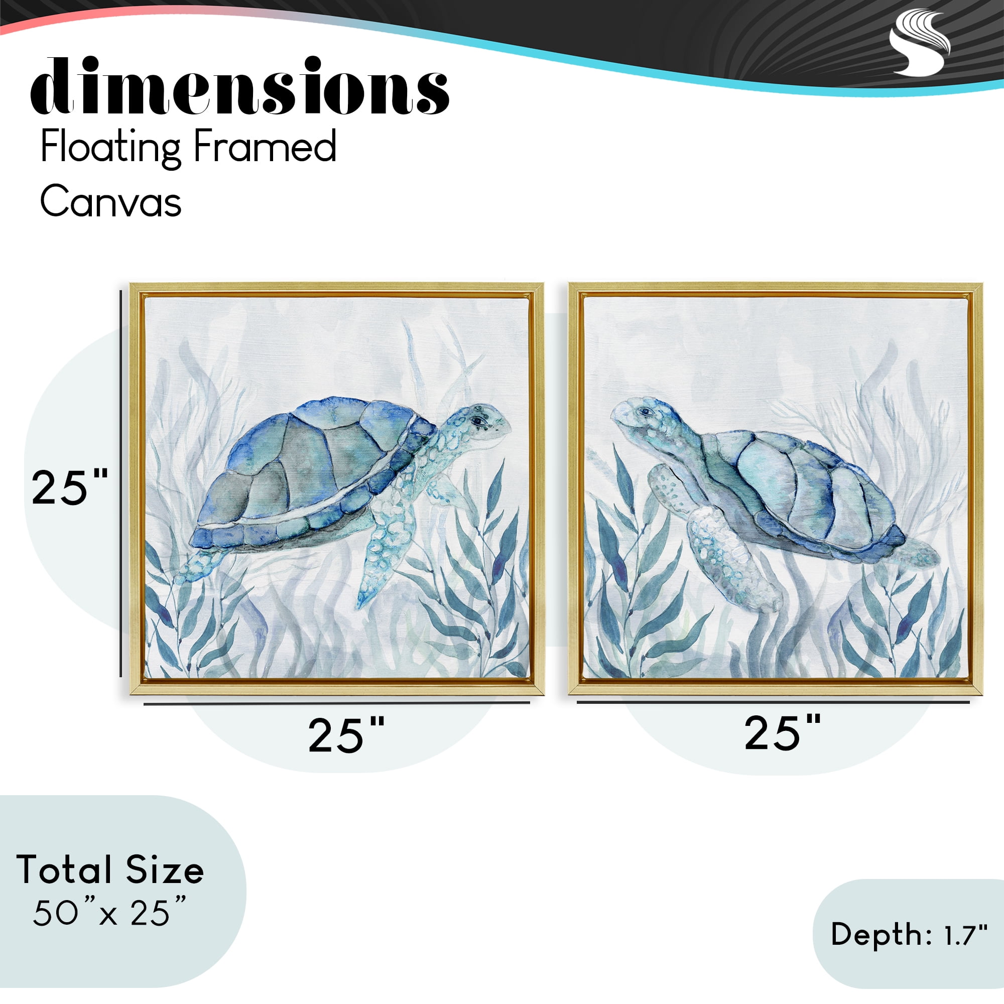 Stupell Industries Subtle Smiling Sea Turtles 2 Piece Gold Framed Floater Canvas Set, design by Janet Tava