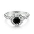 thumbnail image 2 of Gem Stone King 925 Sterling Silver Ring Round Black Diamond and Moissanite (1.32 Cttw, Size 8), 2 of 5
