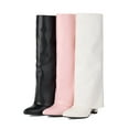 thumbnail image 7 of Knee High Fold over Boots for Women Winter Fall Leather Pointed Toe Cover Heels Pull on Wide Calf Foldover Long Tall Boots, 7 of 7