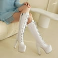 thumbnail image 7 of Mostsola Knee High Boots Women High Heel Platform Patent Leather Lace up Long Boots, 7 of 7