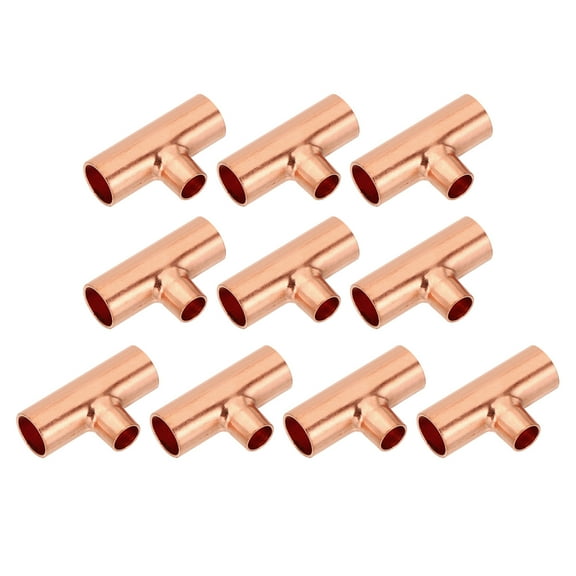 Uxcell 3/8" x 1/4" x 3/8" ID Reducing Tee Copper Fitting, 10pcs Copper Pipe Tube Connector Adapter Reducer