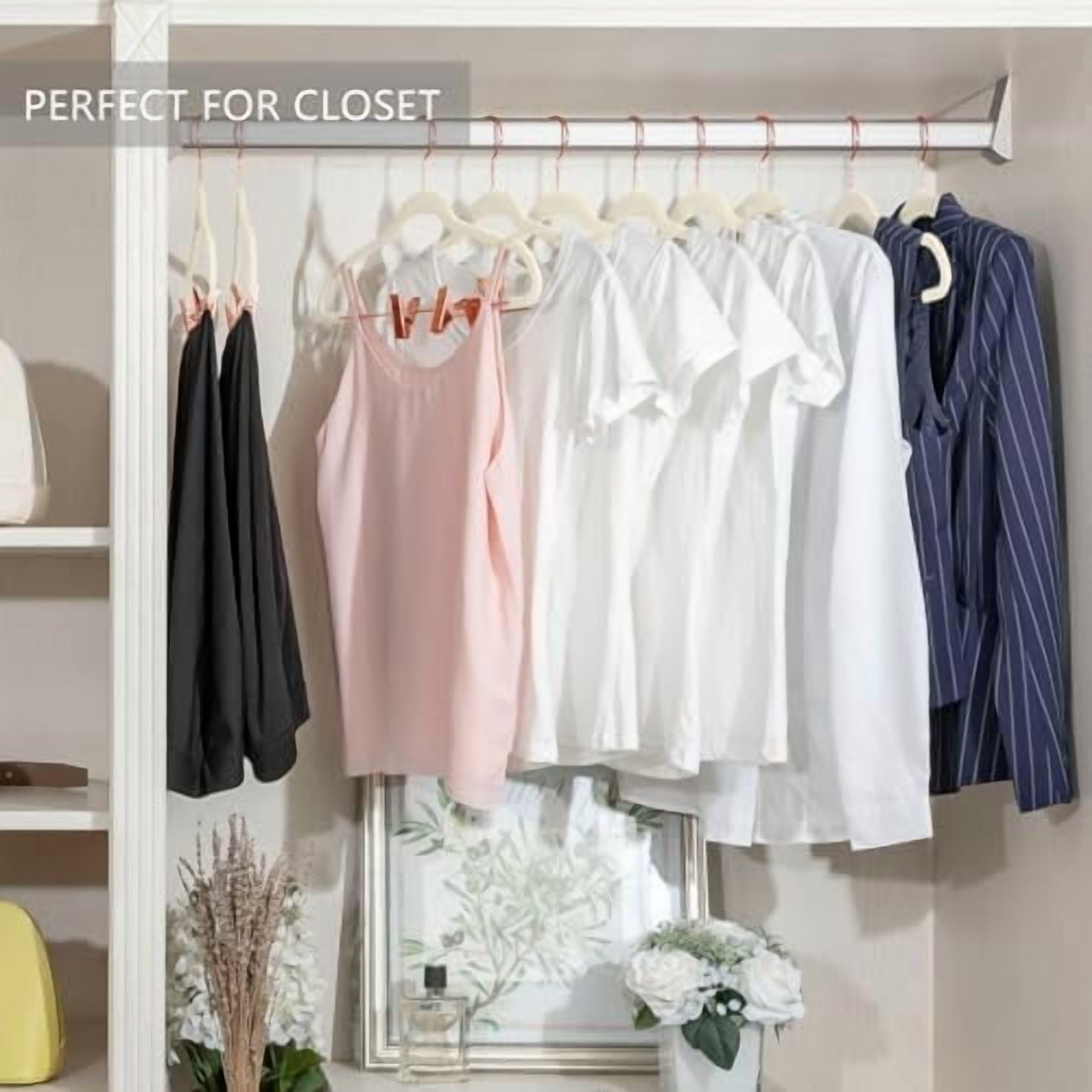 Premium Velvet Pants Hangers with Clips (Pack of 10) Slim Skirt Hangers- Non Slip Felt Outfit Dress Hangers Ivory - Copper/Rose Gold Hooks,Space Saving Shirt Clothes Hangers