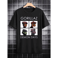 thumbnail image 2 of Men's Casual Graphic T-Shirt - Gorillaz Demon Days Album Art Print, Black Round Neck Summer Tee, Machine Washable Regular Fit, Fan Merchandise, Cartoon Character Print, 2 of 6