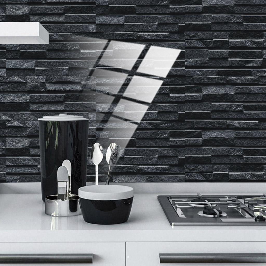Rvaymup 48 Sheet Self Adhesive Tile Stickers Peel and Stick Backsplash 3D Black Wall Decals Murals Bathroom Kitchen Counter Top Decoration