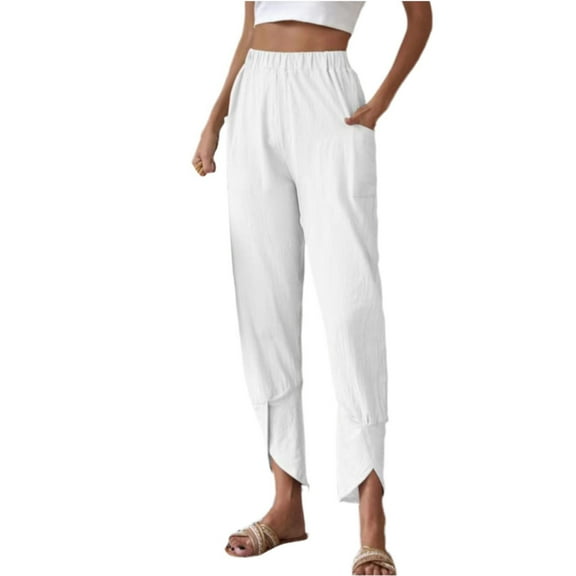 Eashery Straight Leg Pant for women Light Baggy Jogger Relaxed Core Knit Pants Trousers for Women High Waisted (Solid Color,White,M)