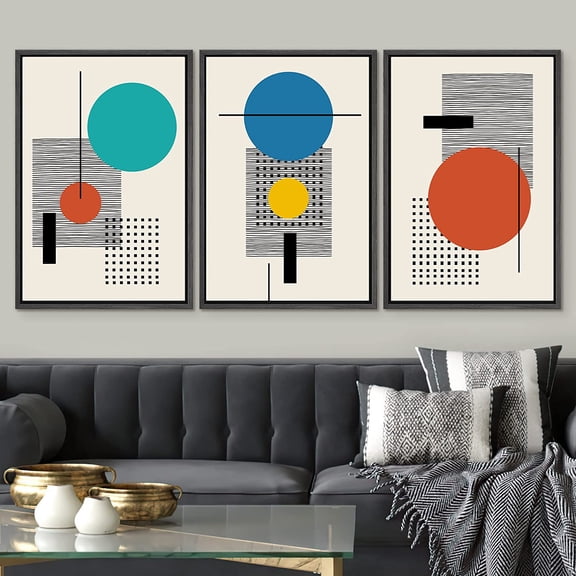 IDEA4WALL Framed Canvas Print Wall Art Set of 3 Colorful Boho Art Geometric Patterns Abstract Urban Multicolor Metallic Decoration for Living Room, Bedroom, Office - 16"x24"x3 Black