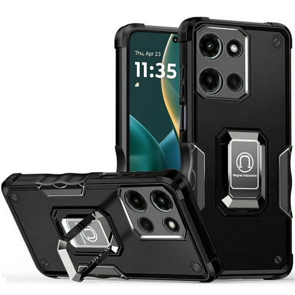 Military Grade Shockproof Hybrid Armor Case with Ring Grip for Motorola Moto G Stylus 2025 - Black