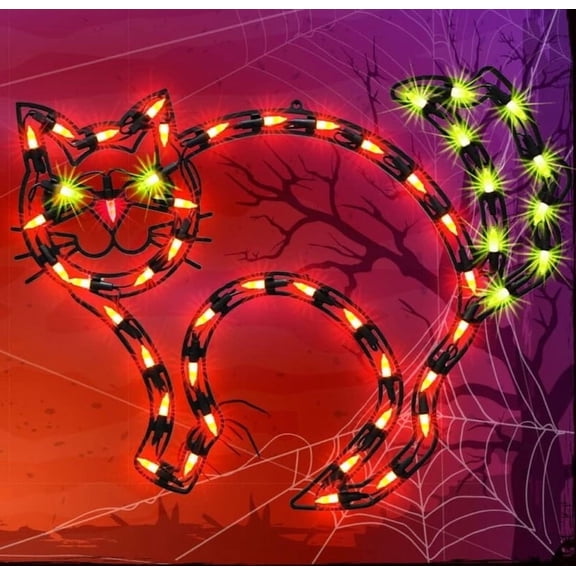 17" Halloween Decorations Window Silhouette Holiday Displays, Light Up Halloween Window Lights, Lighted Cat for Party Home Tabletop Halloween Ornamet (Halloween Cat)