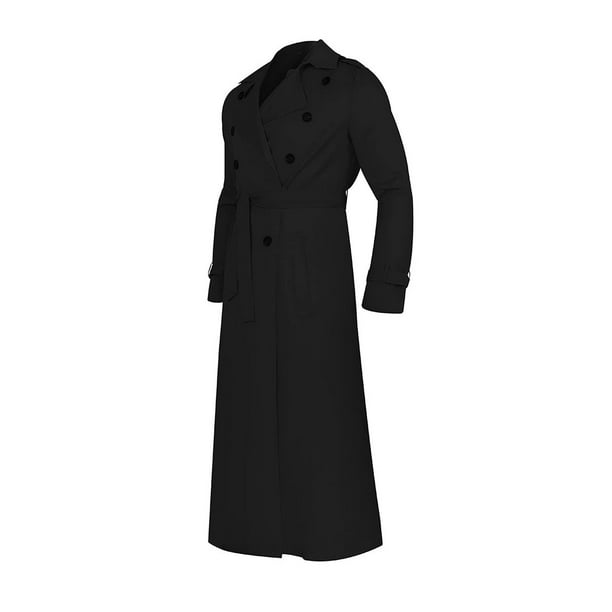 Windproof Men'trench Coat Long Jacket Overcoat Notched Lapel with
