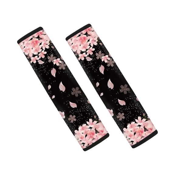 Chririnla Cherry Blossom Pattern Car Seat Belt Pads Set of 2, Seat Belt Shoulder Pad Polyester Fabric Quick Magic Tape Attachment Breathable for Sedan SUV Sedans