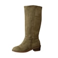 thumbnail image 2 of Gamivast Boots for Women Faux Suede Knee High Boots Round Toe Pull On Riding Boots Low Block Heel for Outdoor Travel Walking Daily Casual Footwear Army Green 39, 2 of 6
