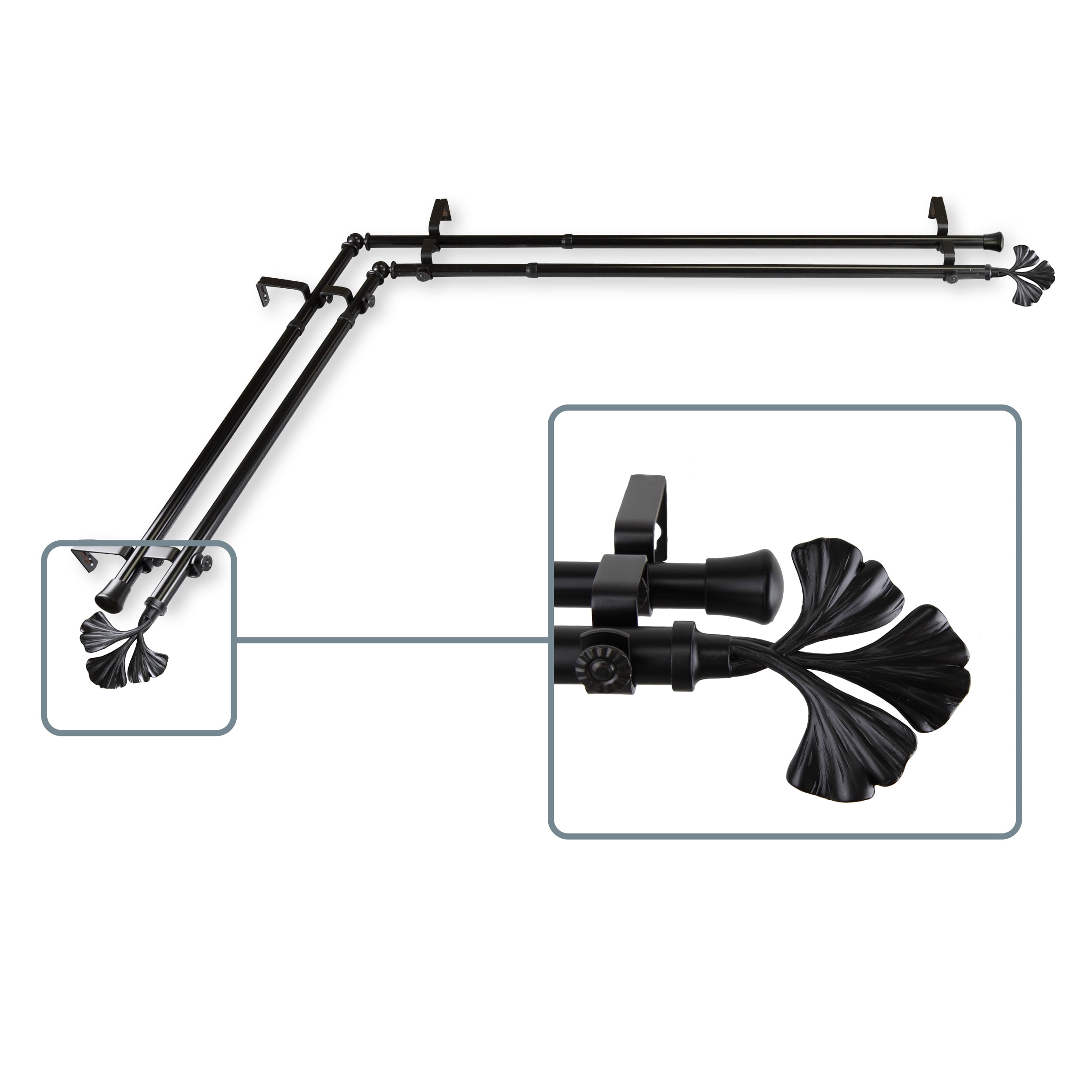 Florence 13/16 inch Double Corner Window Curtain Rod 28-48" - Black