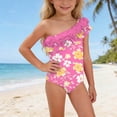thumbnail image 2 of MKOSPLRT Little Girls' Floral Print One-Shoulder One-Piece Swimsuit with Flowers UPF 50+ UV Protection Quick Dry Bathing Suit for 12 Months-5 Years, 2 of 10