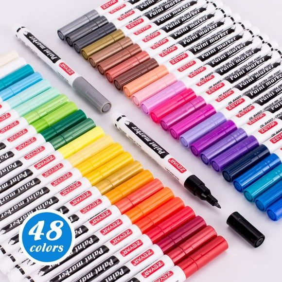 ZEYAR Oil-Based Paint Markers, Expert of Rock Painting, Extra Fine Point, 48 Colors, AP Certified. Permanent Ink & Waterproof, Works on Rock, Wood, Glass, Metal, Ceramic and more (48 Colors)