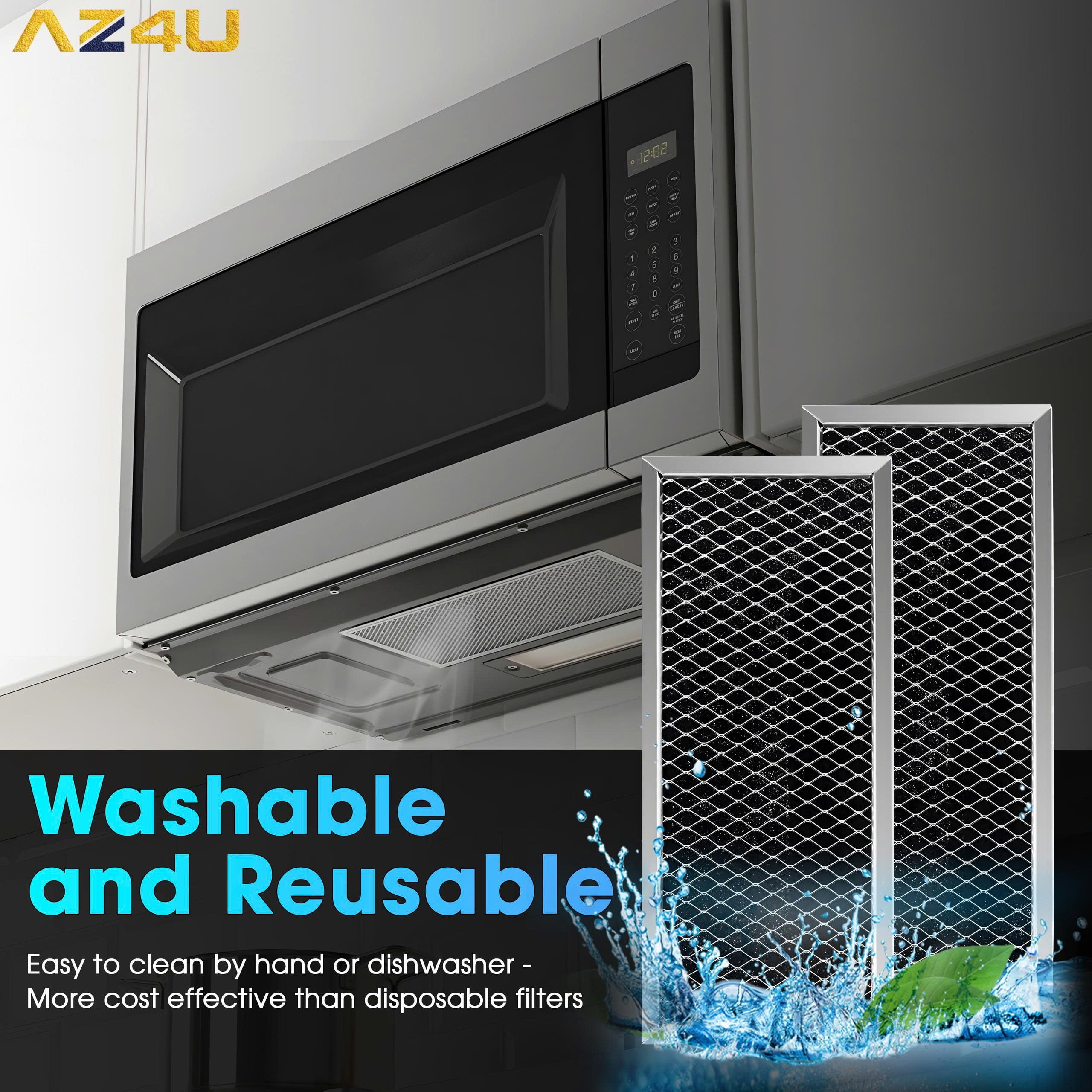 AZ4U 2 Pack Microwave Charcoal Filters Compatible with GE JVM2070SH001 JVM2070SK01 JVM2070WH001 JVM2071BH001 Microwave - 4" x 8-5/8"
