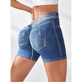 thumbnail image 3 of Women Sexy V Waist Denim Print Biker Shorts Back Ruched Butt Lifting Stretch High Waist Yoga Workout Athletic Shorts, 3 of 6