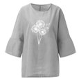 thumbnail image 4 of Hauts d'Été pour Femmes 2023 Haut Sexy Imprimé Régulier Bouton Col Rond Manches Courtes Manches Trois-Quarts Boho Grande Taille T-Shirt pour Femmes, 4 of 5
