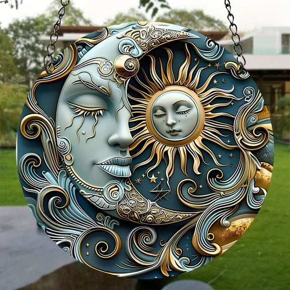 ACDANC Moon Acrylic Window Hanging,Sun Moon Eclipse Celestial Decor Stained Sun Catcher Window Decor Round Wall Art for Home Office Decoration