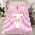 thumbnail image 2 of Homewish Cartoon Cute Monogrammed Twin Sheet Sets, Pink Bow-tie Letter T Twin Fitted Sheet, Teens Kids Girls Flat Sheet, Breathable Home Decor, 3pcs, 2 of 7